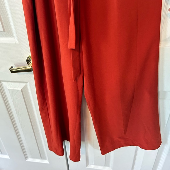 Have Jumpsuit Womens Large Burnt Orange Stretchy Wide Leg High Waist Tie Buttons - Picture 3 of 14